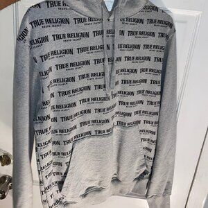 True Religion Brand Jeans Logo All over Gray Hoodie Size M for Men/Women